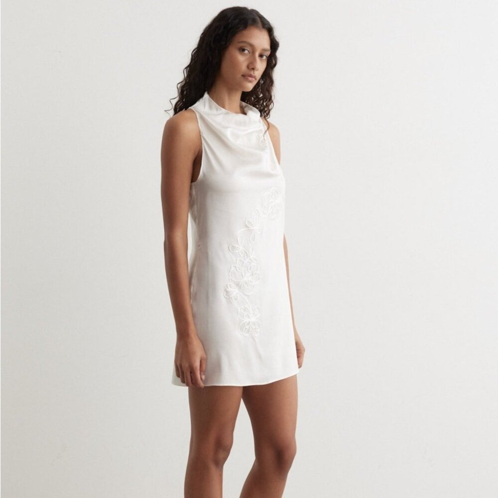 Paloma Wool Nolita Embroidered Silk Mini Dress Ecru Size Medium NWOT - Picture 2 of 8